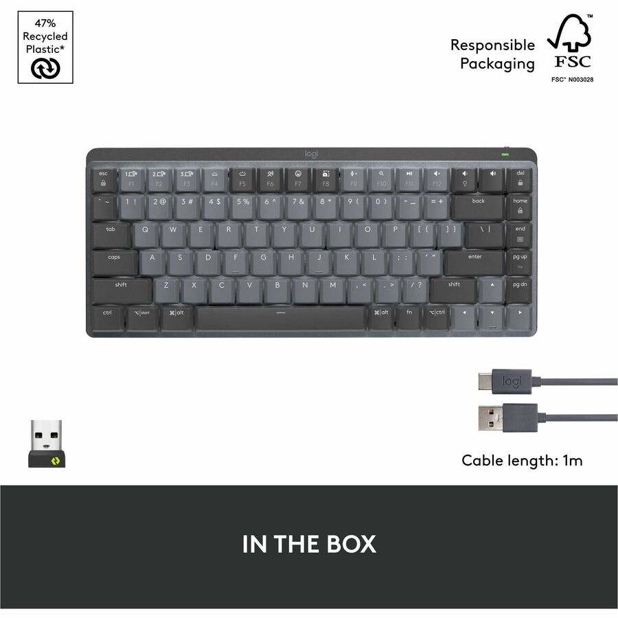 Logitech MX Mechanical Mini Keyboard - Wireless USB-C, Tactile Quiet, Smart Illumination, Multi-Device