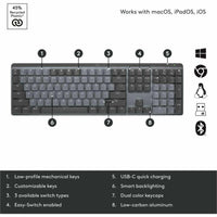 Logitech MX Mechanical Wireless Keyboard - Tactile Low-Profile Keys, Backlit Illumination, Multi-Device