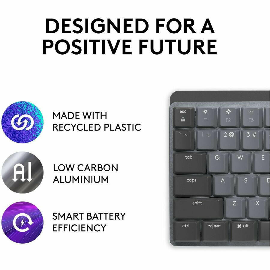 Logitech MX Mechanical Wireless Keyboard - Tactile Low-Profile Keys, Backlit Illumination, Multi-Device