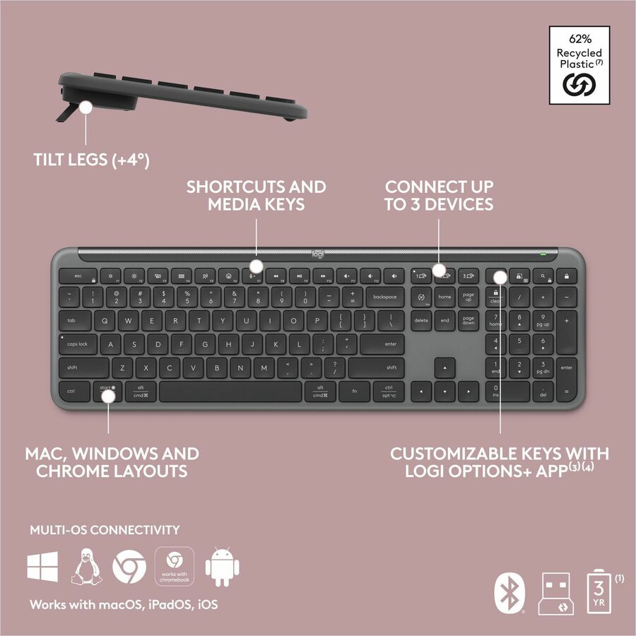 Logitech Signature Slim K950 Wireless Bluetooth Keyboard - Quiet Typing, 3 - Device Switching, Eco - Friendly Design - Store 42