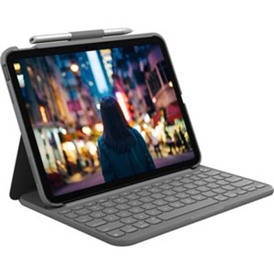 Logitech Slim Folio Keyboard Case for iPad 10.9-inch (10th Gen) - Oxford Grey, Versatile Stand Design