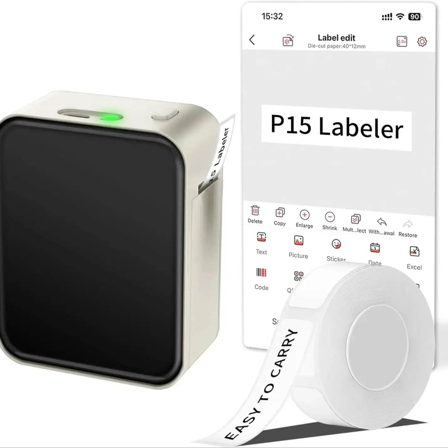 Marklife P15 Mini Portable Thermal Printer - Inkless, Self-Adhesive Labels, Compact Design