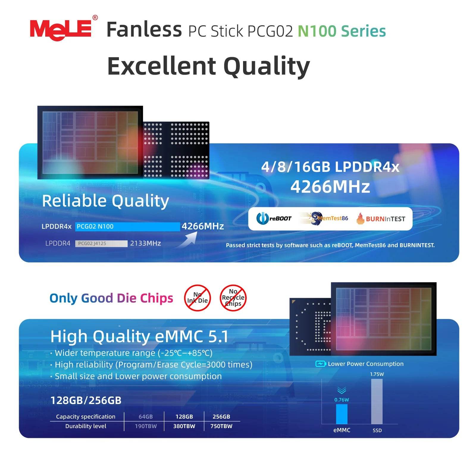 MeLE N100 Mini PC Stick - 8GB RAM, 256GB Storage, 4K HDMI, Fanless Design for Quiet Performance