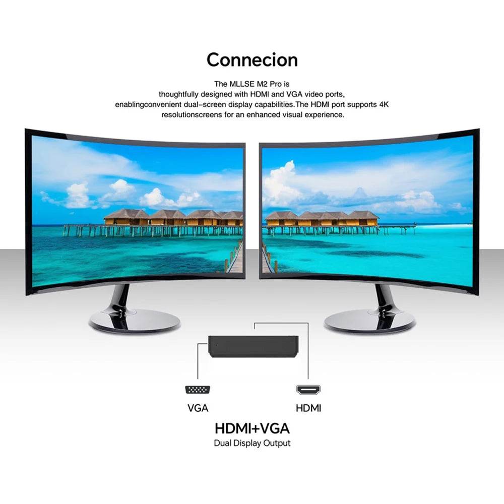 MLLSE M2Pro Mini PC, 8GB RAM, 256GB SSD, Intel J3710, Windows 10, Compact Black Design