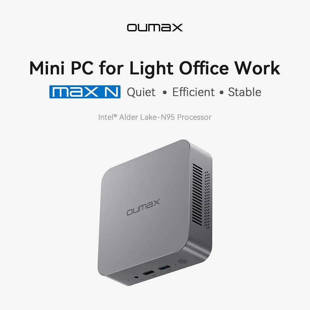OUMAX Mini PC Intel N100, 16GB RAM, 500GB Storage, Dual 1000M LAN, Quiet Design for Home & Office