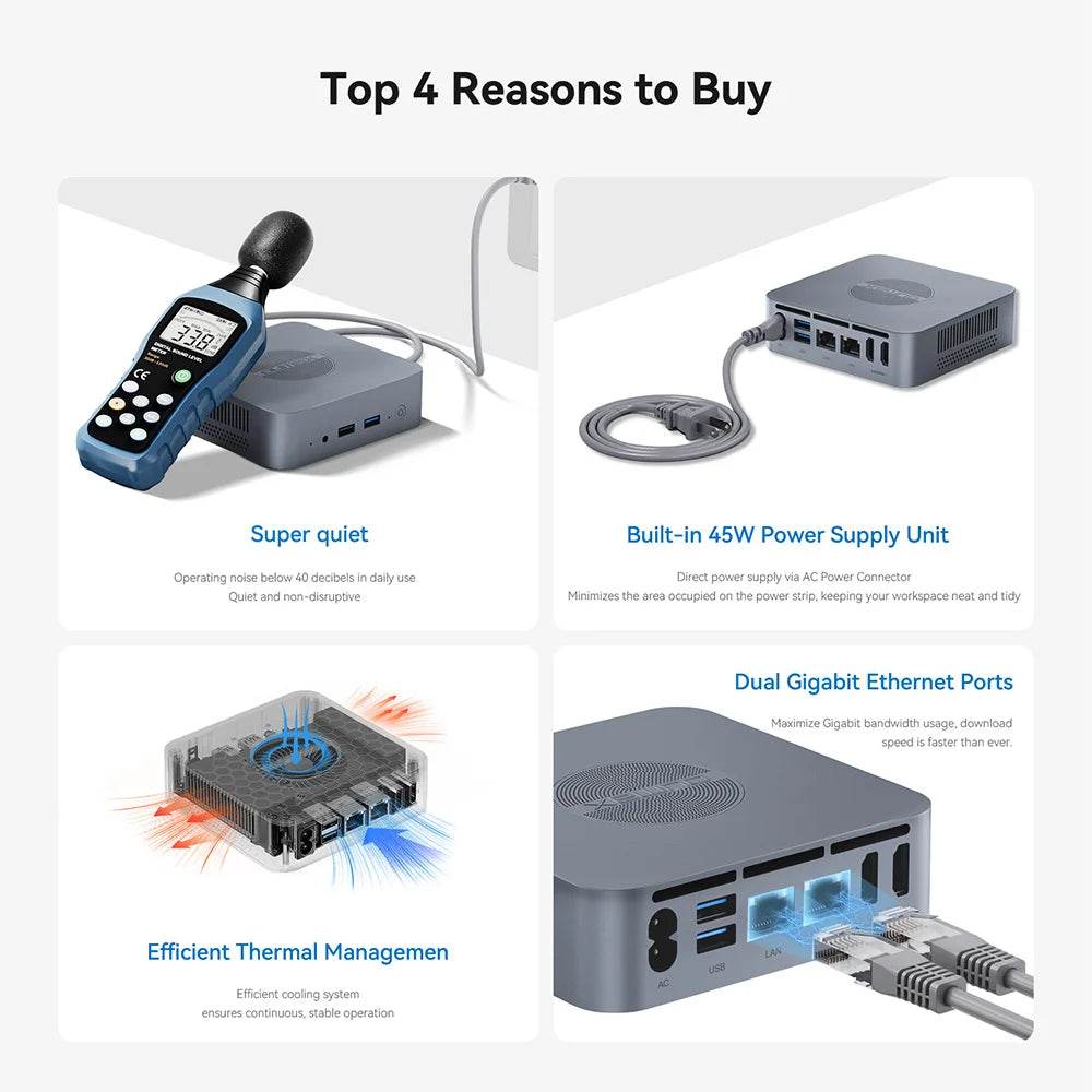OUMAX Mini PC Intel N100, 16GB RAM, 500GB Storage, Fanless Design, Dual LAN Connectivity