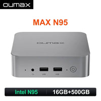 OUMAX Mini PC Intel N100, 16GB RAM, 500GB Storage, Fanless Design, Dual LAN Connectivity N95 16G500G Grey US|United States