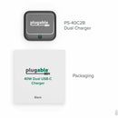Plugable 40W Dual USB-C Wall Charger - Fast Charge 2 Ports, Low-Profile Design, Smart Power Allocation