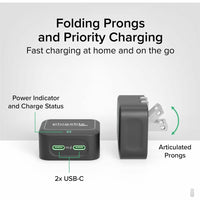Plugable 40W Dual USB-C Wall Charger - Fast Charge 2 Ports, Low-Profile Design, Smart Power Allocation