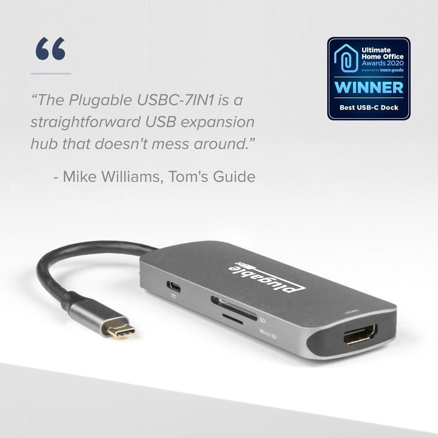 Plugable 7-In-1 USB-C Hub For Mac Pro - 4K HDMI, 3 USB 3.0 Ports, SD/microSD Reader, Power Delivery