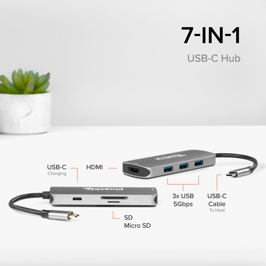 Plugable 7-In-1 USB-C Hub For Mac Pro - 4K HDMI, 3 USB 3.0 Ports, SD/microSD Reader, Power Delivery
