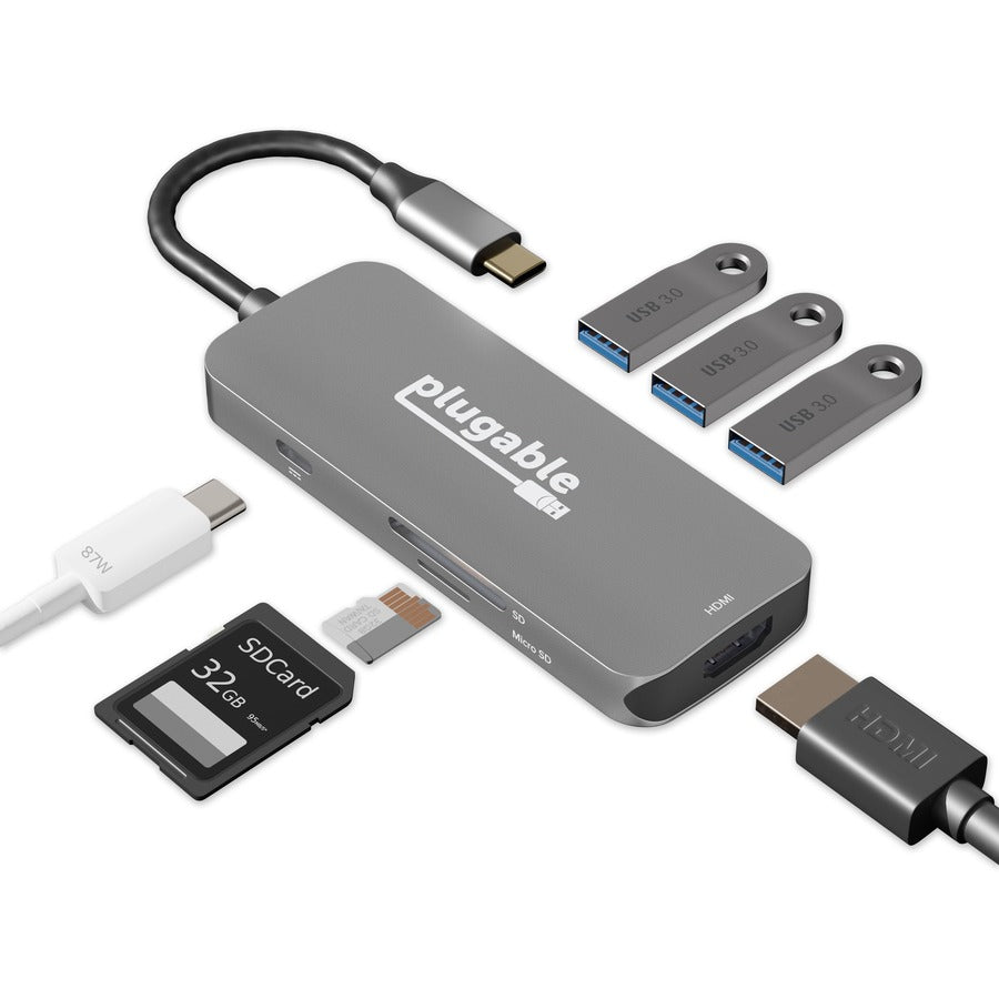 Plugable 7-In-1 USB-C Hub For Mac Pro - 4K HDMI, 3 USB 3.0 Ports, SD/microSD Reader, Power Delivery