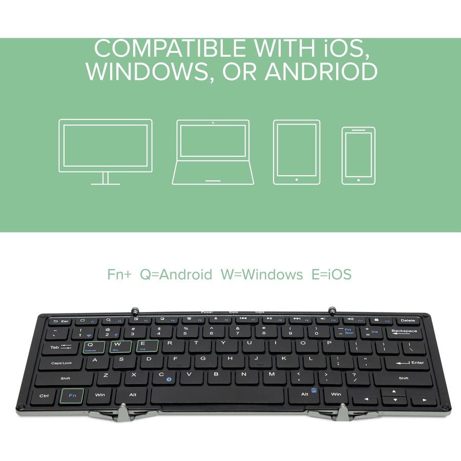 Plugable BT-KEY3XL Foldable Bluetooth Keyboard | Compact Travel Design with USB Charging & Multi-Device Compatibility
