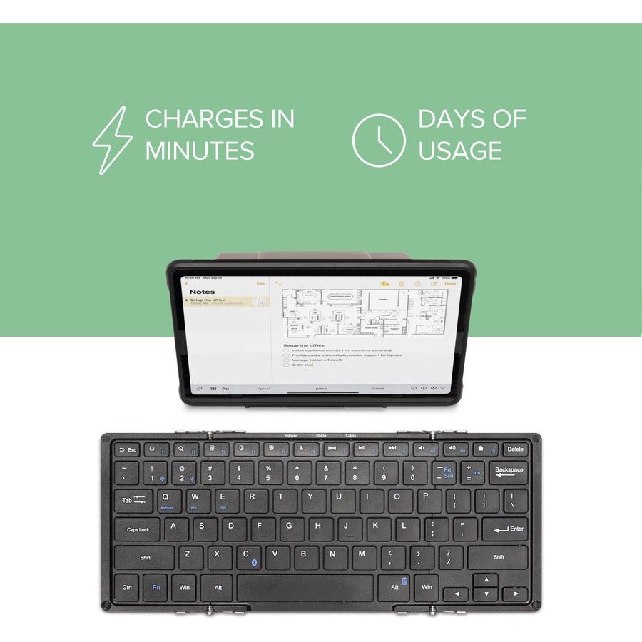 Plugable BT-KEY3XL Foldable Bluetooth Keyboard | Compact Travel Design with USB Charging & Multi-Device Compatibility