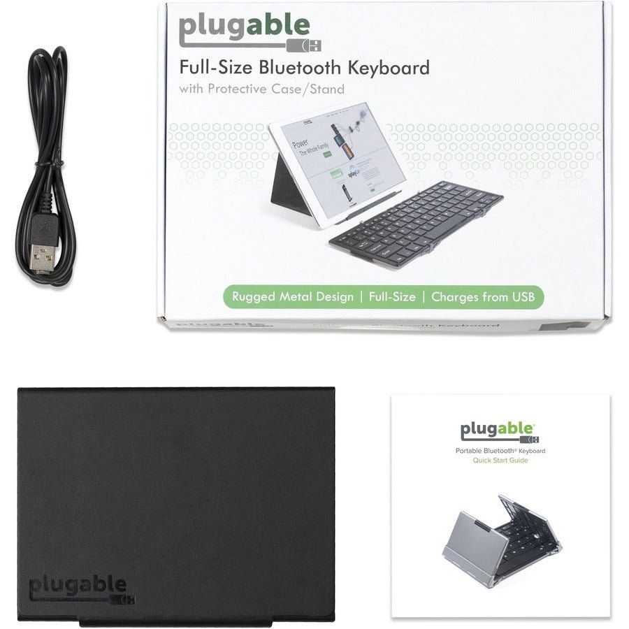 Plugable BT-KEY3XL Foldable Bluetooth Keyboard | Compact Travel Design with USB Charging & Multi-Device Compatibility