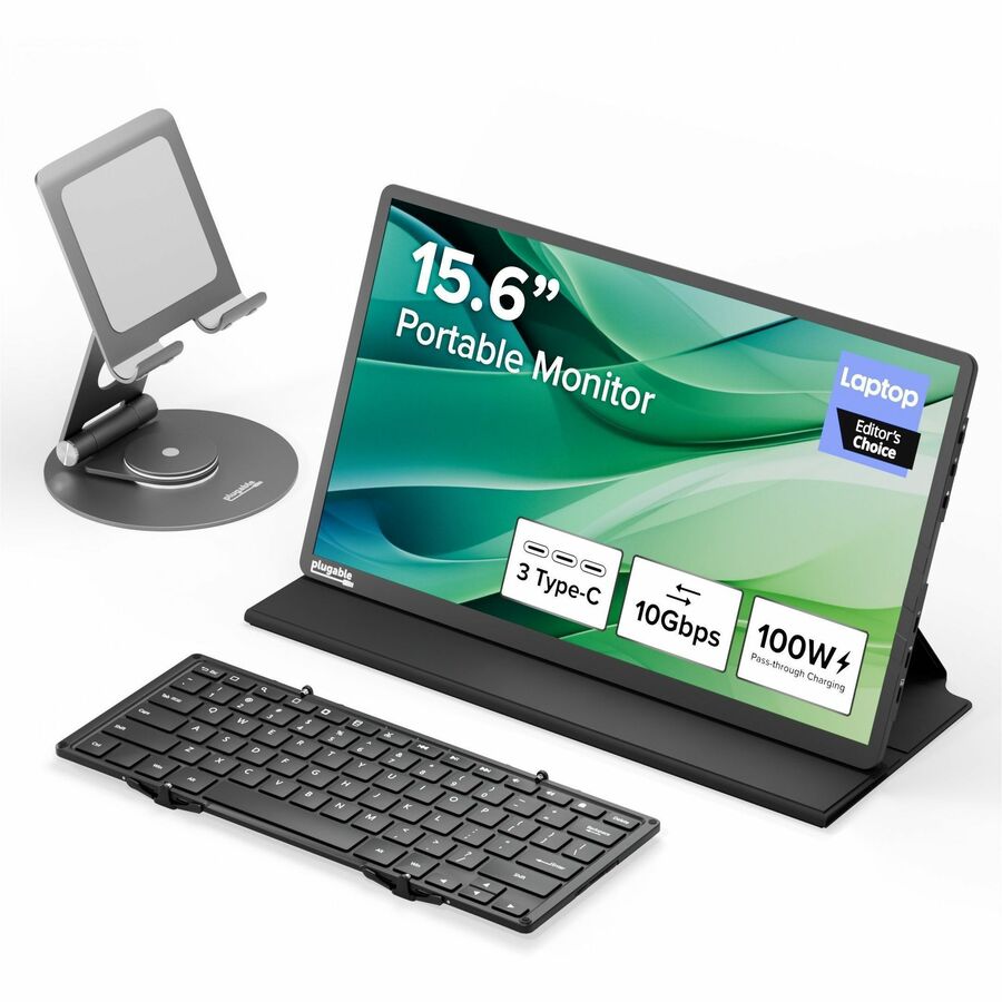 Plugable Portable Monitor Bundle with 15.6" USB-C Display, Keyboard & Tablet Stand for Travel Default Title