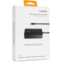 Rocstor 45W Slim USB-C Power Adapter with Smart Voltage & Attached 2M Cable - Universal Charger