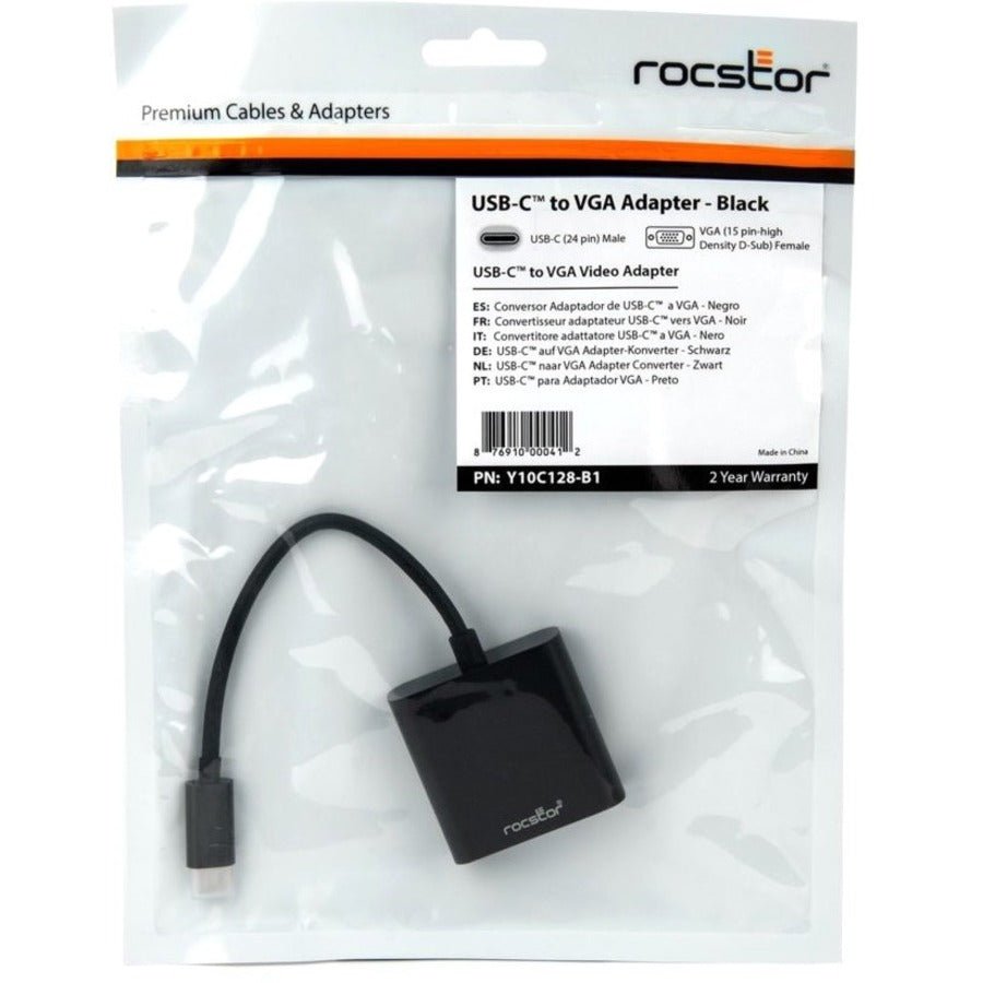 Rocstor 6-Inch USB-C to VGA Adapter - High-Definition Video Output for USB-C Devices