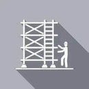 Illustration of a construction worker managing scaffolding safely, representing the OSHA-Compliant Scaffolding Safety System by Transform 42 - 1 Unit for Safeguarding Construction Sites.