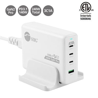 SIIG 240W GaN PD 3.1 Charger | 4-Port USB-C & USB-A Fast Charging Station for Laptops & Devices