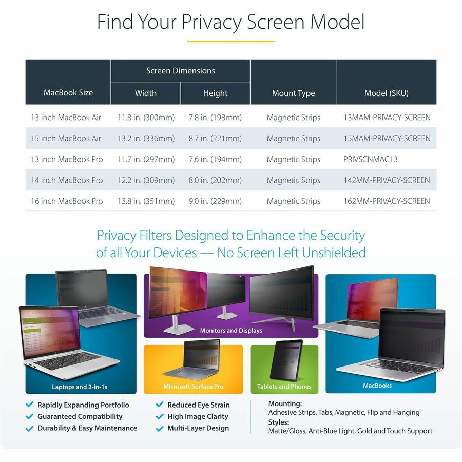 StarTech 14" MacBook Pro Privacy Screen - Magnetic Installation, Anti-Glare & Blue Light Reduction