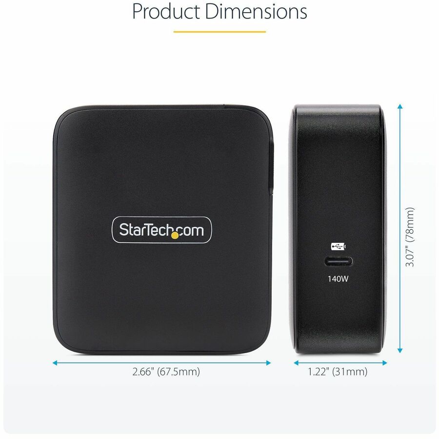 StarTech 140W USB-C GaN Charger with 6ft Cable, PD 3.1, Compact & Safe for MacBook Pro M3 Max