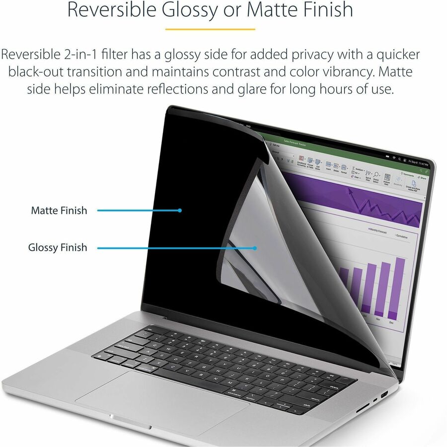 StarTech 16" MacBook Pro Privacy Screen - Magnetic, Anti-Glare, Blue Light Blocking, Reversible