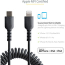 StarTech 1M Coiled USB C to Lightning Cable - MFi Certified, Durable TPE Jacket, Aramid Fiber Reinforced