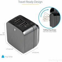 StarTech 2-Port Travel Charger - Black, World Ready, Dual USB, Compact Design, Universal Adapter