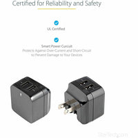 StarTech 2-Port Travel Charger - Black, World Ready, Dual USB, Compact Design, Universal Adapter
