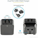 StarTech 2-Port Travel Charger - Black, World Ready, Dual USB, Compact Design, Universal Adapter