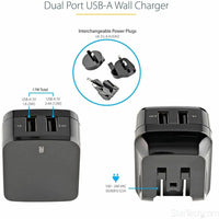 StarTech 2-Port Travel Charger - Black, World Ready, Dual USB, Compact Design, Universal Adapter