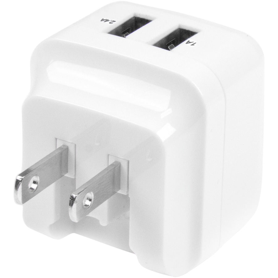 StarTech 2-Port Travel USB Charger - Universal Power Adapter for Global Charging, Compact White Design