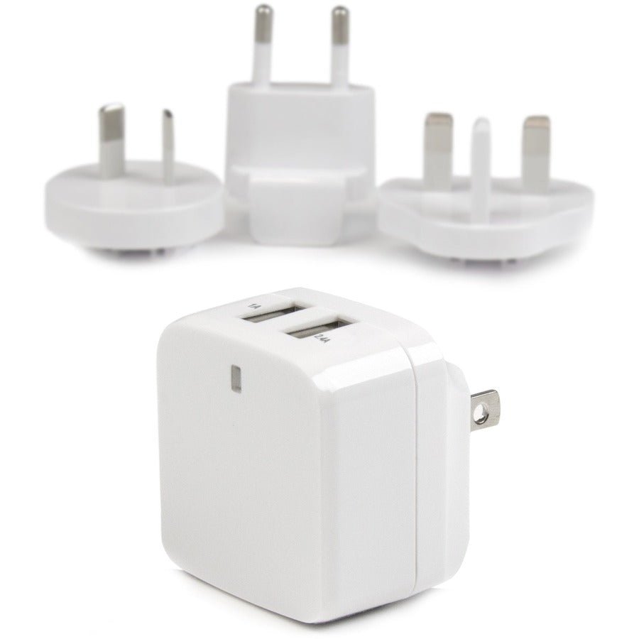 StarTech 2-Port Travel USB Charger - Universal Power Adapter for Global Charging, Compact White Design
