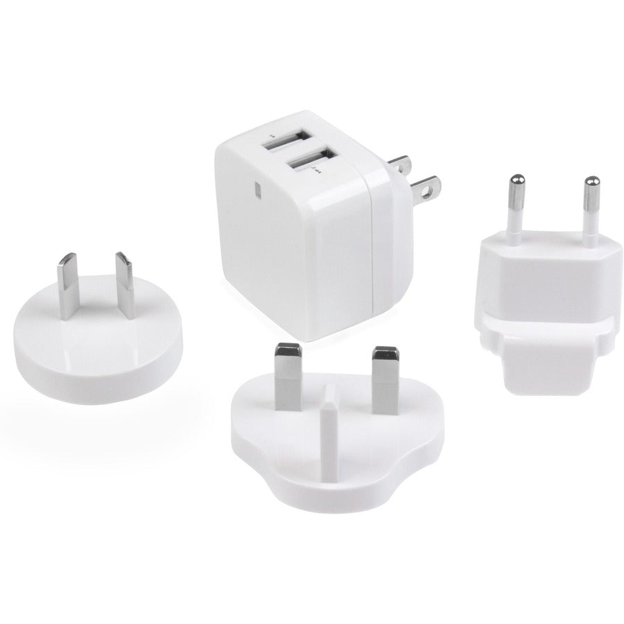 StarTech 2-Port Travel USB Charger - Universal Power Adapter for Global Charging, Compact White Design