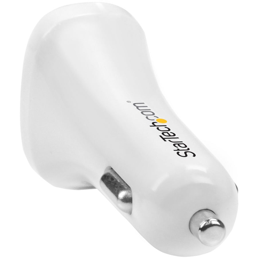 StarTech 2-Port USB Car Charger, 24W Power Delivery, Dual-Port Tablet & Phone Charger - White