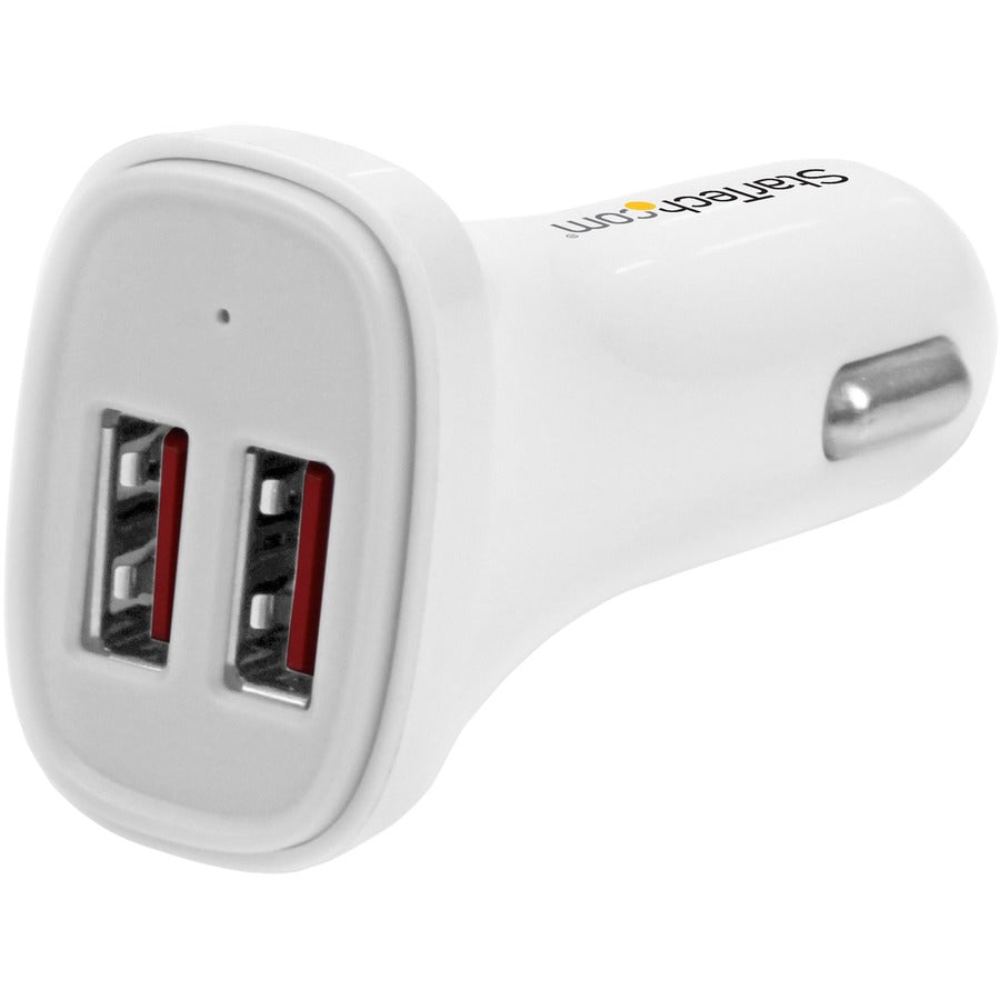 StarTech 2-Port USB Car Charger, 24W Power Delivery, Dual-Port Tablet & Phone Charger - White