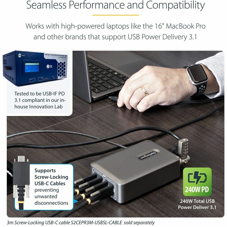 StarTech 240W USB-C GaN Desk Charger, 4-Port Multifunction Charging Hub for Boardrooms