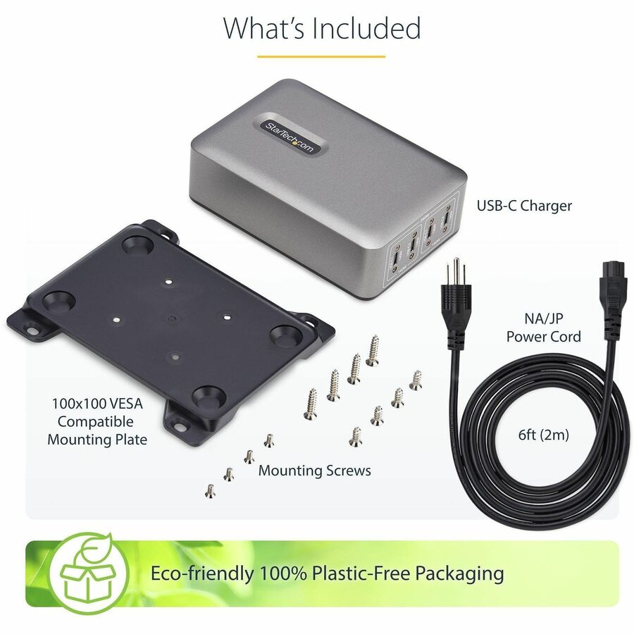 StarTech 240W USB-C GaN Desk Charger, 4-Port Multifunction Charging Hub for Boardrooms