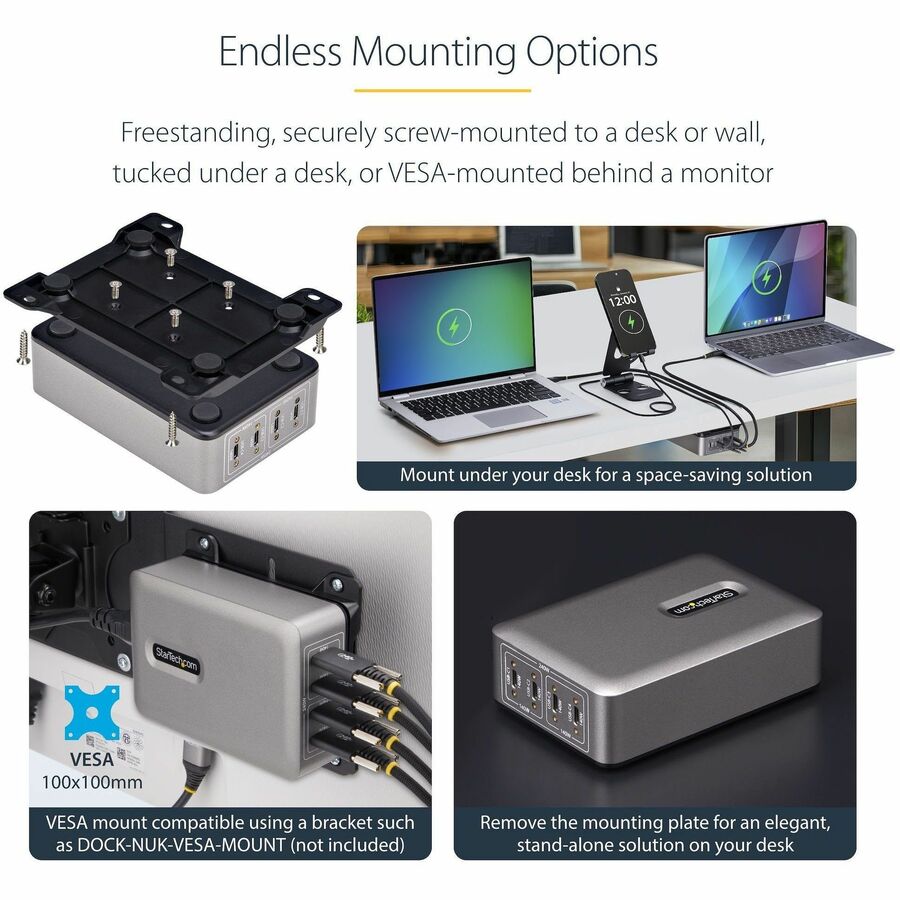 StarTech 240W USB-C GaN Desk Charger, 4-Port Multifunction Charging Hub for Boardrooms