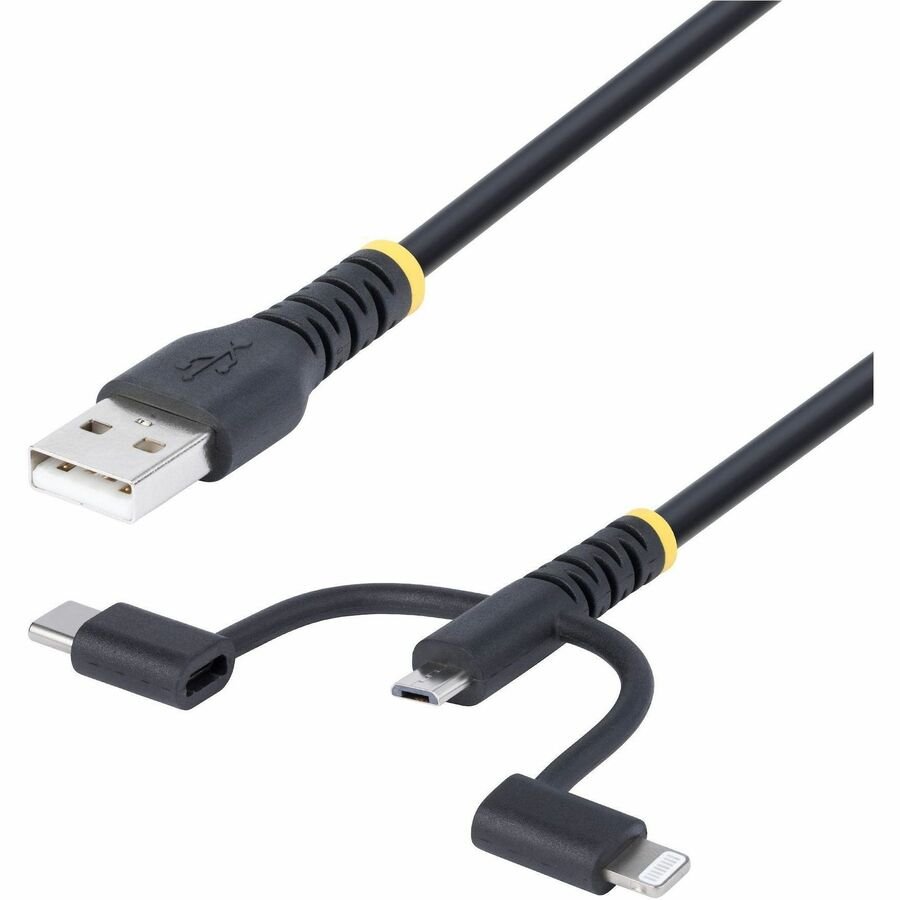 StarTech 3-in-1 Rugged USB Charging Cable 1m - Lightning, USB-C, Micro-USB, MFi Certified