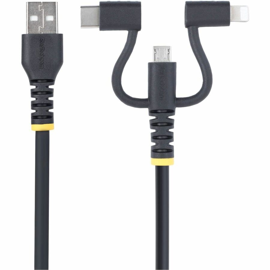 StarTech 3-in-1 Rugged USB Charging Cable 1m - Lightning, USB-C, Micro-USB, MFi Certified