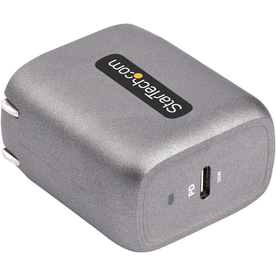 StarTech 30W GaN USB-C Charger with Power Delivery & 6.6ft Cable - Fast Charging for Laptops, Phones & Tablets