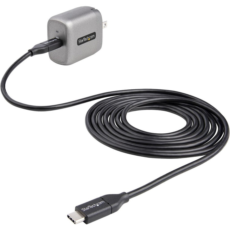 StarTech 30W GaN USB-C Charger with Power Delivery & 6.6ft Cable - Fast Charging for Laptops, Phones & Tablets