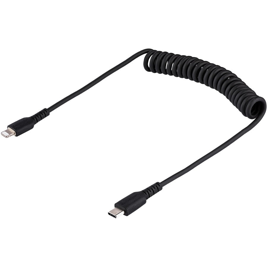 StarTech.com 50cm / 20in USB C to Lightning Cable, MFi Certified, Coiled iPhone Charger Cable, Black, TPE Jacket Aramid Fiber