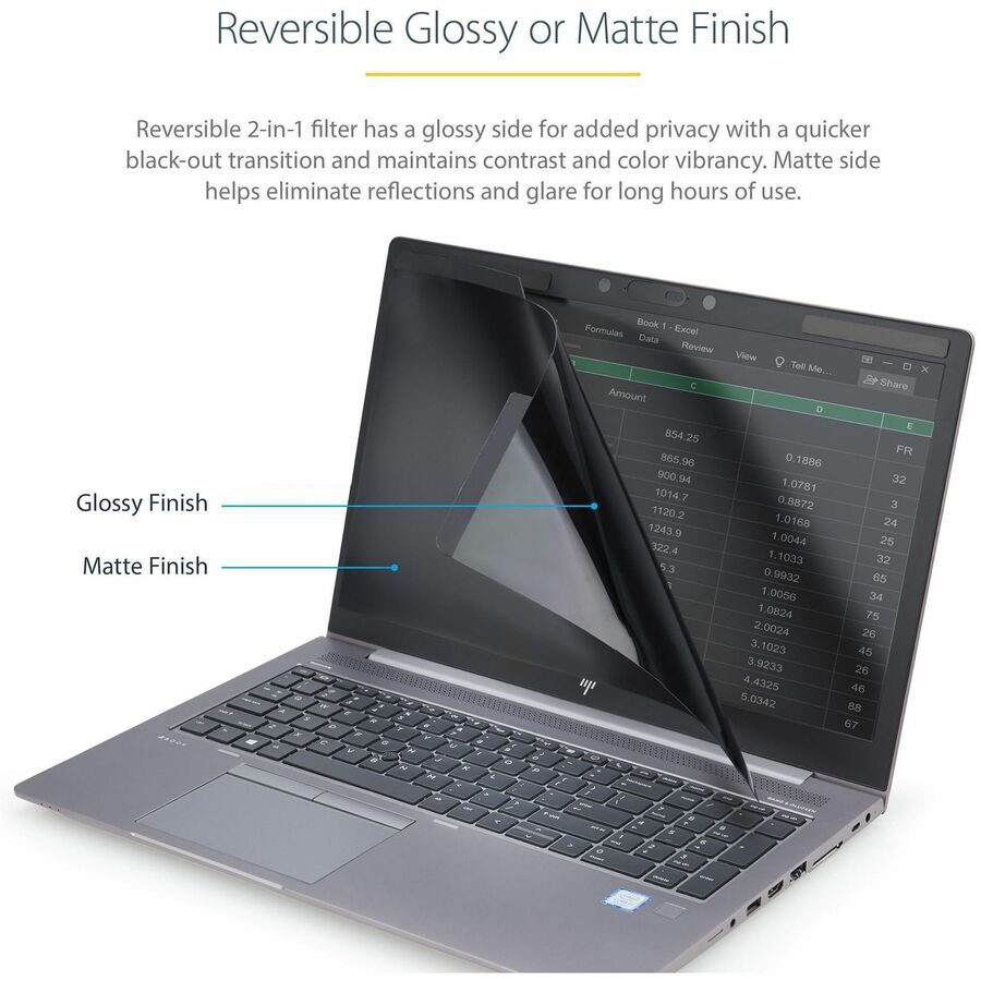 StarTech Magnetic Privacy Screen for 15" Laptops | Blue Light Reduction & Antimicrobial Protection | Reversible Matte/Gloss Finish