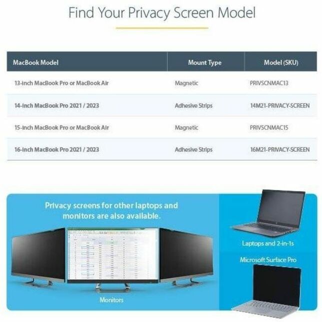 StarTech.com 13" MacBook Privacy Screen Filter - Magnetic, Matte & Glossy, Blue Light Reduction