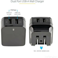 StarTech.com 17W Dual USB Wall Charger - 2 Ports (2.4A & 1A) for Global Travel