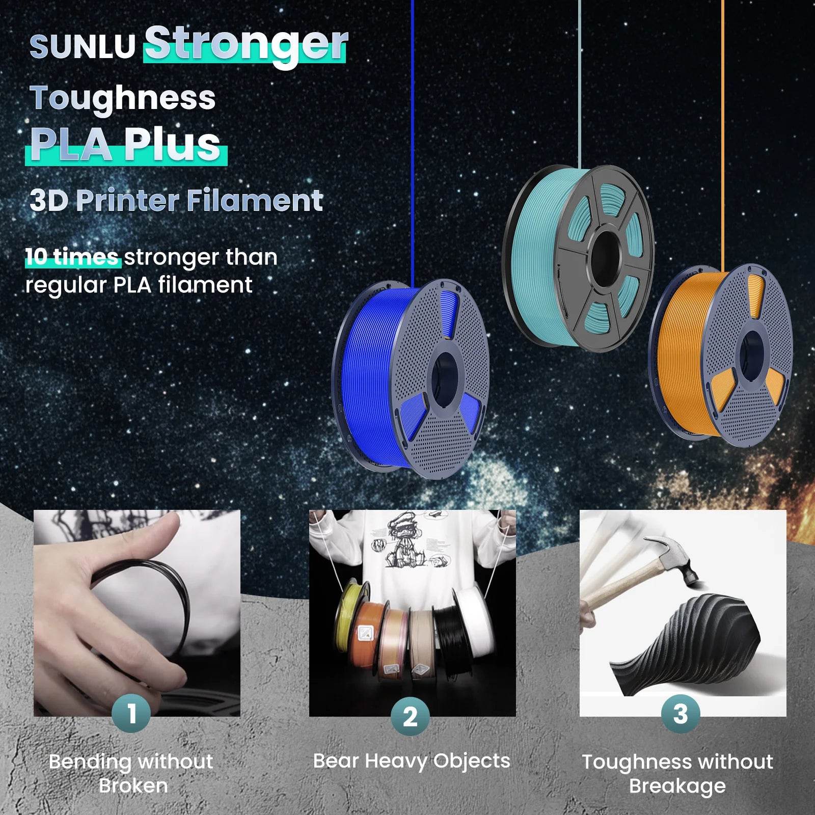 Sunlu PLA Plus 1.75mm 5Kg Colorful Filament for Vivid 3D Printing and Strong, Smooth Output
