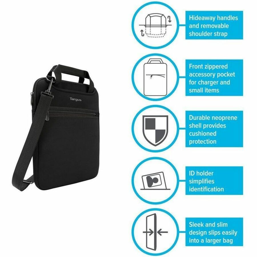 Targus 14" Neoprene Sleeve - Black, Versatile 3-Way Carry with Zippered Pocket & ID Holder